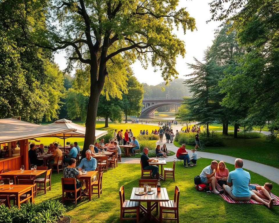 Restaurants und Picknickbereiche im Brückenkopf-Park